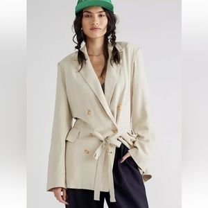 Free People Linen Olivia Blazer Jacket, NEW XS, Cream Beige
